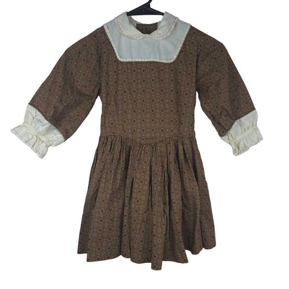 Vintage 70s Youngland Brown Floral Dress Peter Pan Collar Girls Size 4 Cottage